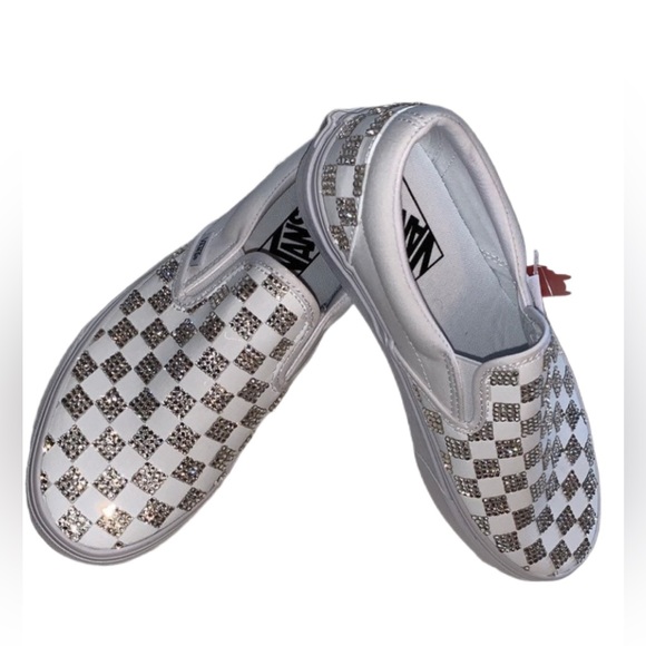 Luxe Crystal Diamond Vans Asher Checkerboard Slip On Vans All Sizes New With Box - Picture 1 of 5